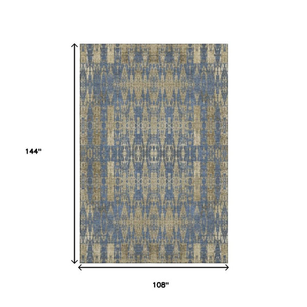 HomeRoots 9' X 12' Moroccan-Inspired Area Rug in Blue & Chocolate - Washable, Stain Resistant, UV Protected! 650199