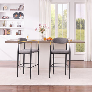 English Elm Modern Upholstered Barstool Set Grey Fabric Gold Armrests Ergonomic Kitchen Counter W5501P462386