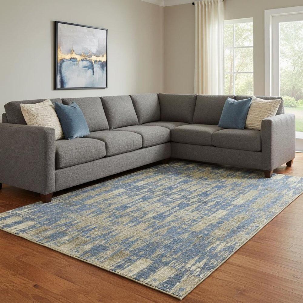 HomeRoots 10' X 14' Blue and Chocolate Moroccan Area Rug - Washable, UV-Protected, Stain-Resistant Style for Homes 650200