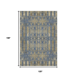 HomeRoots 10' X 14' Blue and Chocolate Moroccan Area Rug - Washable, UV-Protected, Stain-Resistant Style for Homes 650200