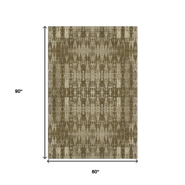 HomeRoots 5' X 8' Moroccan Area Rug in Chocolate & Beige - Stain Resistant, UV Protected, Easy Care Design 650202
