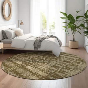 HomeRoots 8' Chocolate & Beige Moroccan Washable Round Rug – Stain Resistant, UV Protected & Family-Friendly 650203