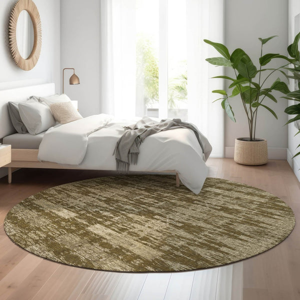 HomeRoots 8' Chocolate & Beige Moroccan Washable Round Rug – Stain Resistant, UV Protected & Family-Friendly 650203