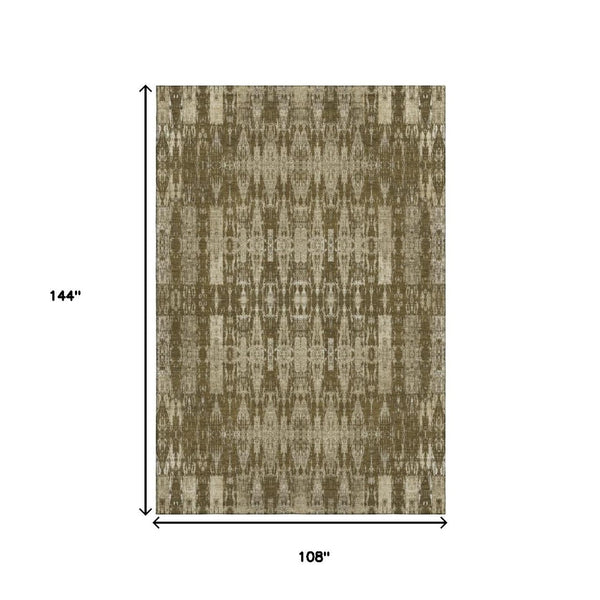 HomeRoots 9' X 12' Chocolate and Beige Moroccan Area Rug – Durable, Washable, UV Protected for Busy Homes 650205