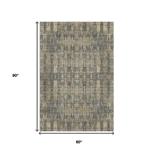 HomeRoots 5' X 8' Gray and Tan Moroccan Area Rug - Washable, UV Protected, Durable for Homes with Kids & Pets 650208