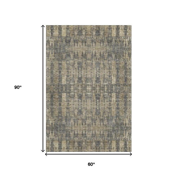 HomeRoots 5' X 8' Gray and Tan Moroccan Area Rug - Washable, UV Protected, Durable for Homes with Kids & Pets 650208