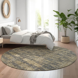 HomeRoots 8' Gray and Tan Moroccan Round Rug – Washable, UV Protected, Stain Resistant for Homes with Kids & Pets 650209