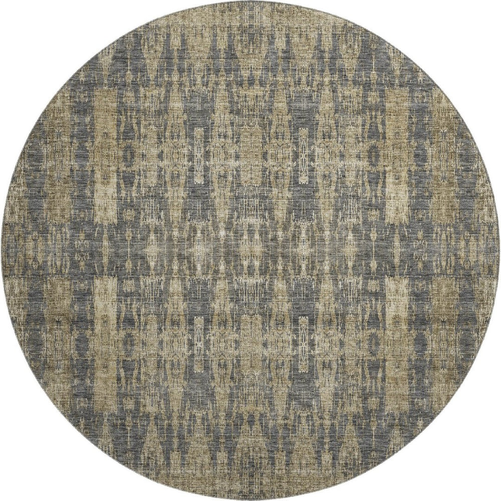 HomeRoots 8' Gray and Tan Moroccan Round Rug – Washable, UV Protected, Stain Resistant for Homes with Kids & Pets 650209