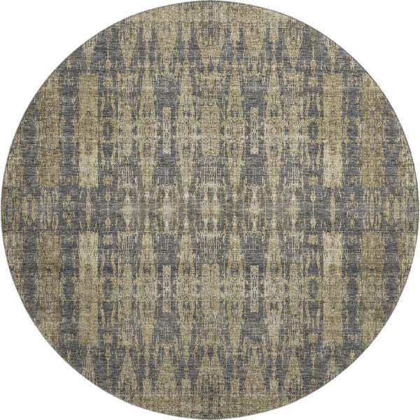 HomeRoots 8' Gray and Tan Moroccan Round Rug – Washable, UV Protected, Stain Resistant for Homes with Kids & Pets 650209