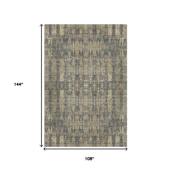 HomeRoots 9' X 12' Gray and Tan Moroccan Area Rug - Washable, UV-Protected, Soft & Durable for High Traffic Areas 650211