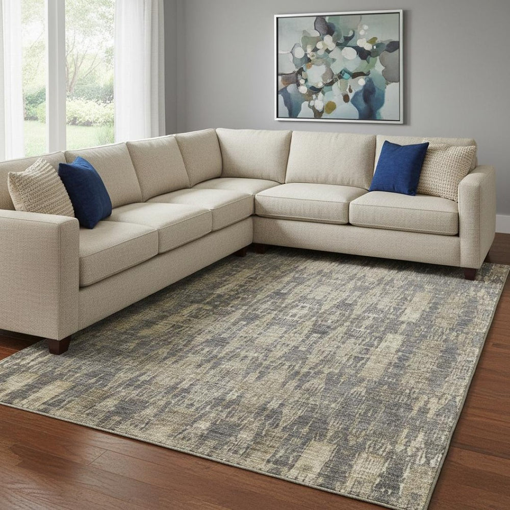 HomeRoots 9' X 12' Gray and Tan Moroccan Area Rug - Washable, UV-Protected, Soft & Durable for High Traffic Areas 650211