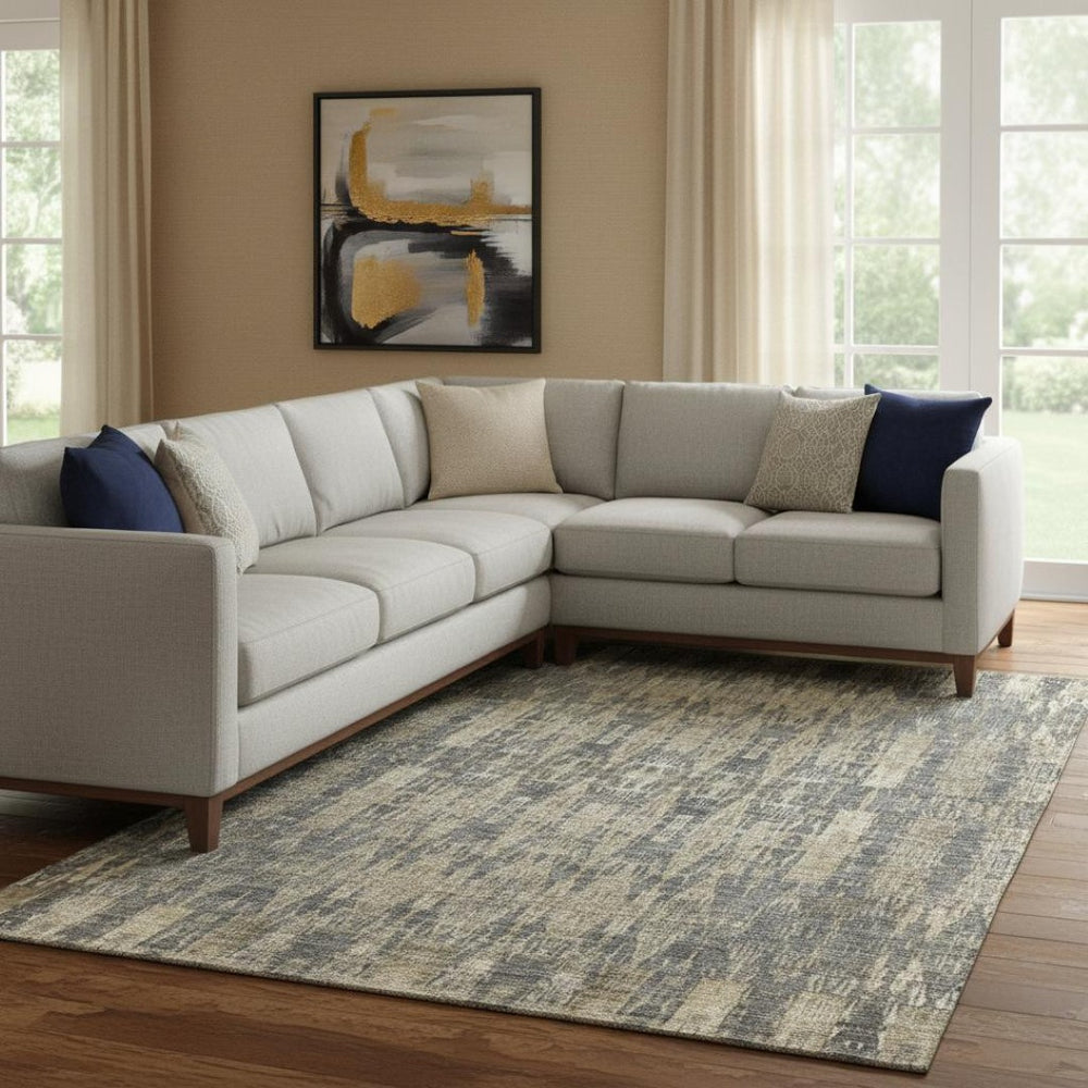 HomeRoots 10' Moroccan-Inspired Gray and Tan Washable Area Rug - Durable, UV-Protected, Perfect for Kids & Pets 650212
