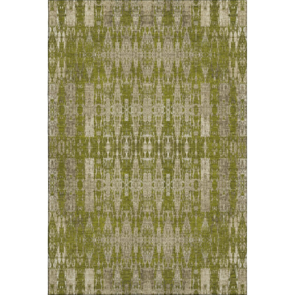 HomeRoots 5' X 8' Moroccan Washable Area Rug in Olive Green & Beige – Stain Resistant, UV Protected, Non-Slip 650214