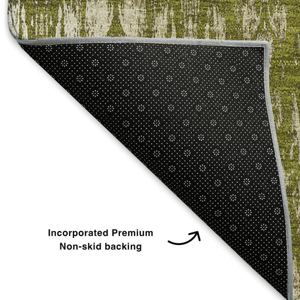 HomeRoots 5' X 8' Moroccan Washable Area Rug in Olive Green & Beige – Stain Resistant, UV Protected, Non-Slip 650214