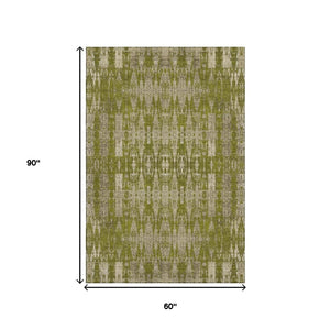 HomeRoots 5' X 8' Moroccan Washable Area Rug in Olive Green & Beige – Stain Resistant, UV Protected, Non-Slip 650214