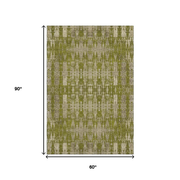 HomeRoots 5' X 8' Moroccan Washable Area Rug in Olive Green & Beige – Stain Resistant, UV Protected, Non-Slip 650214