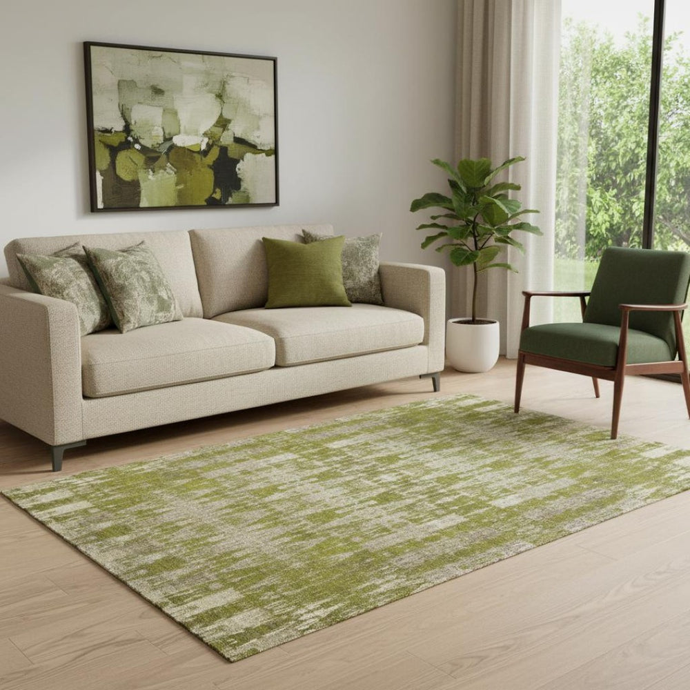 HomeRoots 5' X 8' Moroccan Washable Area Rug in Olive Green & Beige – Stain Resistant, UV Protected, Non-Slip 650214