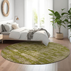 HomeRoots 8' Olive Green and Beige Moroccan Round Rug - Washable, UV Protection, Ideal for High-Traffic Areas 650215