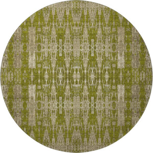 HomeRoots 8' Olive Green and Beige Moroccan Round Rug - Washable, UV Protection, Ideal for High-Traffic Areas 650215