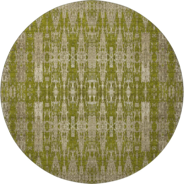 HomeRoots 8' Olive Green and Beige Moroccan Round Rug - Washable, UV Protection, Ideal for High-Traffic Areas 650215
