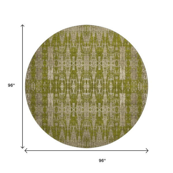 HomeRoots 8' Olive Green and Beige Moroccan Round Rug - Washable, UV Protection, Ideal for High-Traffic Areas 650215