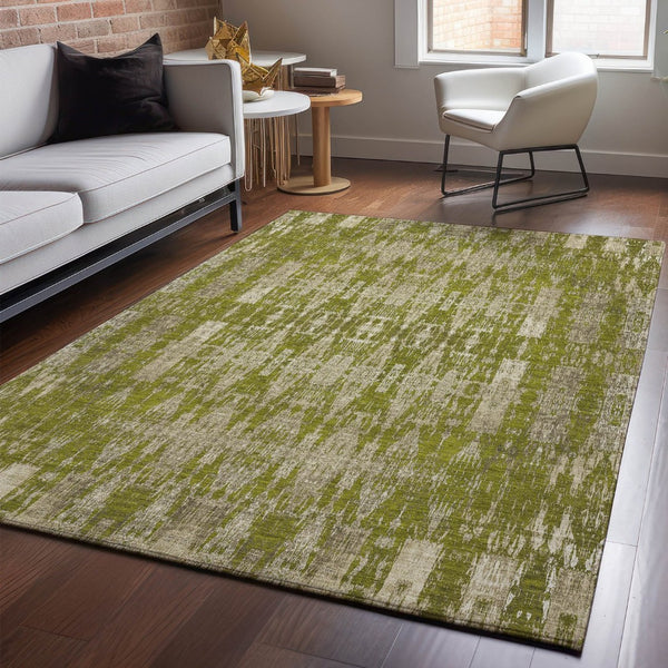 HomeRoots 8' X 10' Olive Green and Beige Moroccan Area Rug – Washable, UV Protected, Stain Resistant Design! 650216