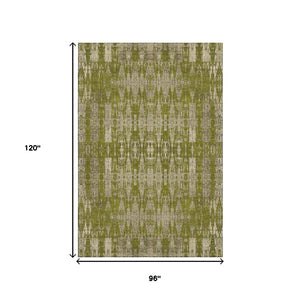 HomeRoots 8' X 10' Olive Green and Beige Moroccan Area Rug – Washable, UV Protected, Stain Resistant Design! 650216