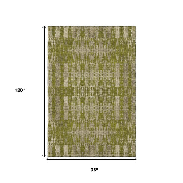 HomeRoots 8' X 10' Olive Green and Beige Moroccan Area Rug – Washable, UV Protected, Stain Resistant Design! 650216