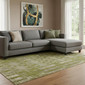 HomeRoots 8' X 10' Olive Green and Beige Moroccan Area Rug – Washable, UV Protected, Stain Resistant Design! 650216