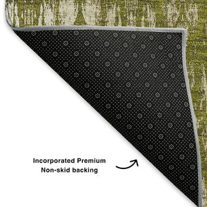 HomeRoots 9' X 12' Olive Green & Beige Moroccan Area Rug - Washable, UV-Protected, Pet-Friendly Comfort 650217