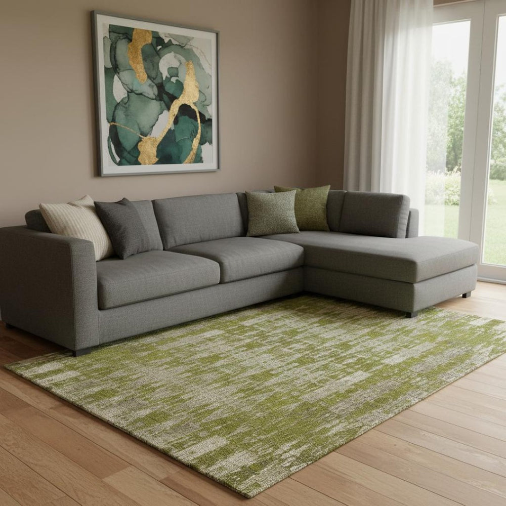 HomeRoots 9' X 12' Olive Green & Beige Moroccan Area Rug - Washable, UV-Protected, Pet-Friendly Comfort 650217