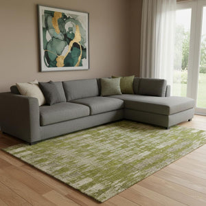 HomeRoots 9' X 12' Olive Green & Beige Moroccan Area Rug - Washable, UV-Protected, Pet-Friendly Comfort 650217