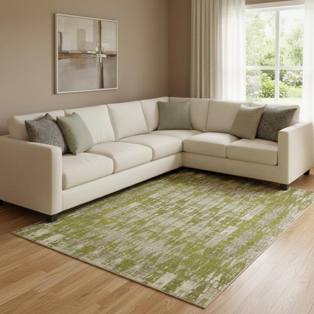 HomeRoots 10' X 14' Olive Green & Beige Moroccan Area Rug – Washable, UV Protected, Durable for High-Traffic Homes 650218