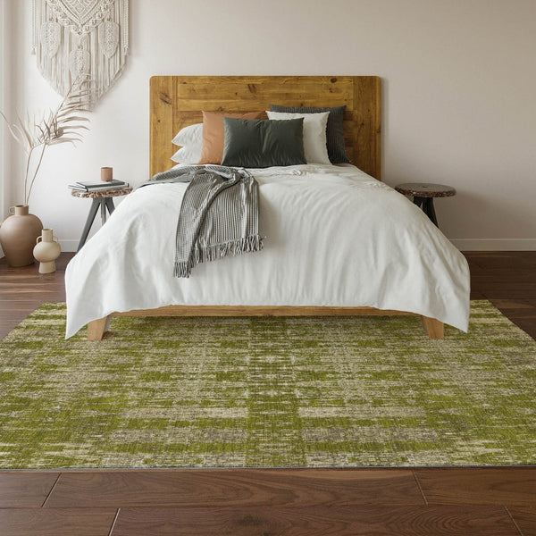 HomeRoots 10' X 14' Olive Green & Beige Moroccan Area Rug – Washable, UV Protected, Durable for High-Traffic Homes 650218