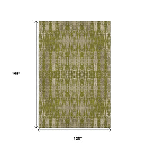 HomeRoots 10' X 14' Olive Green & Beige Moroccan Area Rug – Washable, UV Protected, Durable for High-Traffic Homes 650218