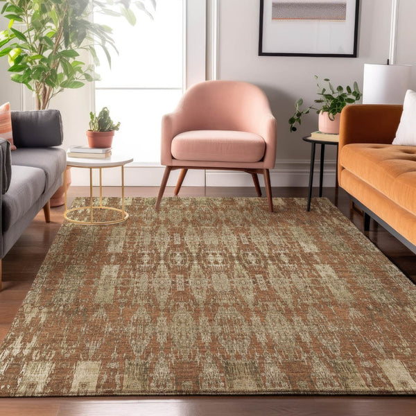 HomeRoots 5' X 8' Chili Red Beige Moroccan Area Rug - Washable, UV-Protected, Durable & Stylish for Any Room 650220