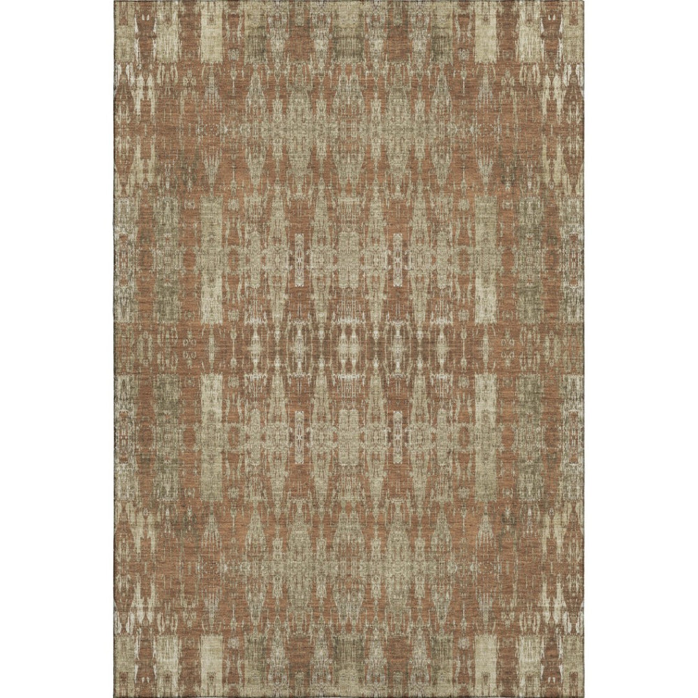 HomeRoots 5' X 8' Chili Red Beige Moroccan Area Rug - Washable, UV-Protected, Durable & Stylish for Any Room 650220