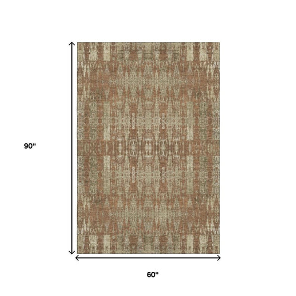 HomeRoots 5' X 8' Chili Red Beige Moroccan Area Rug - Washable, UV-Protected, Durable & Stylish for Any Room 650220