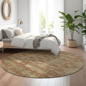 HomeRoots 8' Vibrant Chili Red & Beige Moroccan Round Rug - Washable, UV-Protected, Ideal for High Traffic Areas 650221