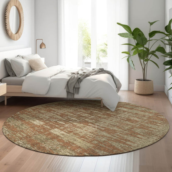 HomeRoots 8' Vibrant Chili Red & Beige Moroccan Round Rug - Washable, UV-Protected, Ideal for High Traffic Areas 650221