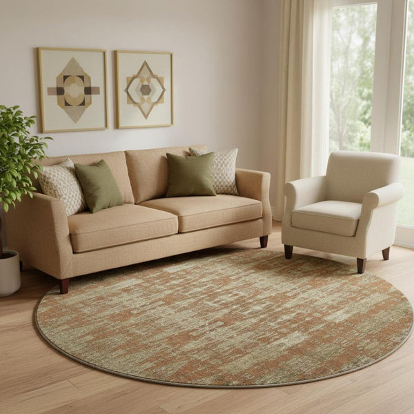 HomeRoots 8' Vibrant Chili Red & Beige Moroccan Round Rug - Washable, UV-Protected, Ideal for High Traffic Areas 650221