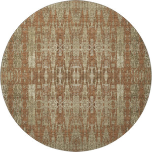 HomeRoots 8' Vibrant Chili Red & Beige Moroccan Round Rug - Washable, UV-Protected, Ideal for High Traffic Areas 650221