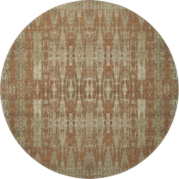 HomeRoots 8' Vibrant Chili Red & Beige Moroccan Round Rug - Washable, UV-Protected, Ideal for High Traffic Areas 650221
