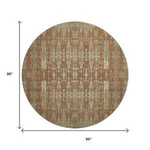 HomeRoots 8' Vibrant Chili Red & Beige Moroccan Round Rug - Washable, UV-Protected, Ideal for High Traffic Areas 650221