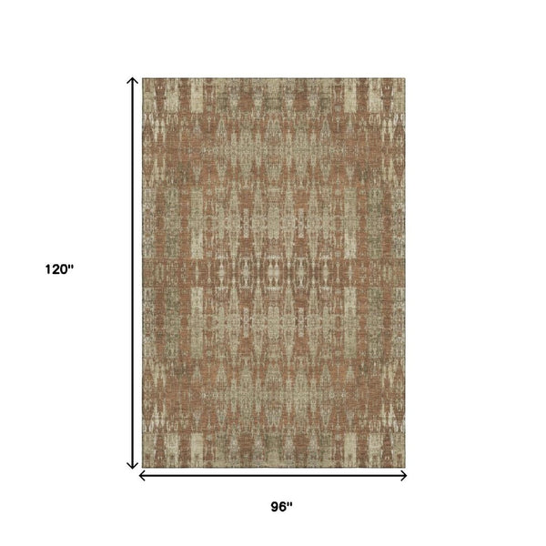 HomeRoots 8' X 10' Chili Red and Beige Moroccan Area Rug - Washable, UV Protected, Stain Resistant Comfort! 650222