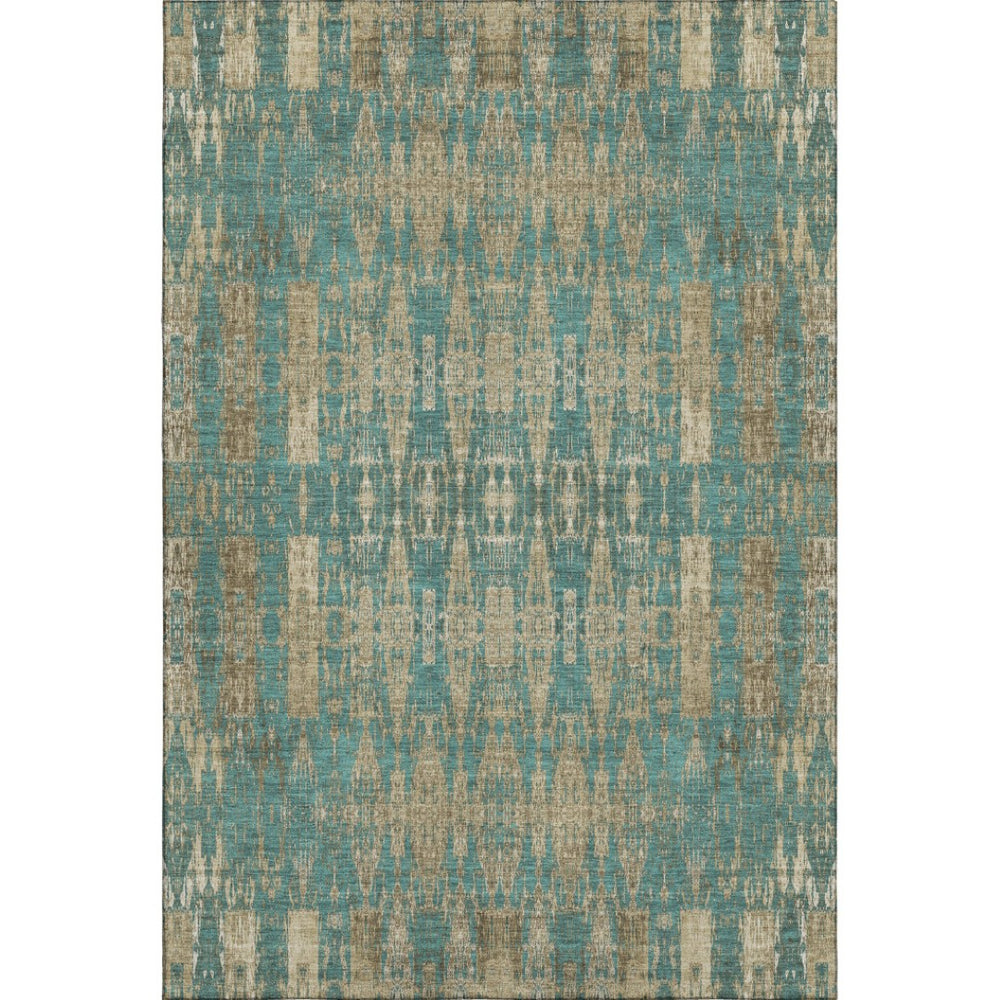 HomeRoots 5' X 8' Teal and Beige Moroccan Area Rug - Washable, UV Protected, Perfect for Homes with Kids & Pets! 650226