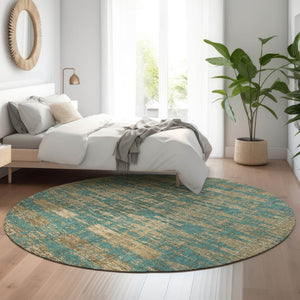 HomeRoots 8' Teal and Beige Moroccan Washable Round Rug - Durable, Soft, UV-Protected, Perfect for Any Space! 650227