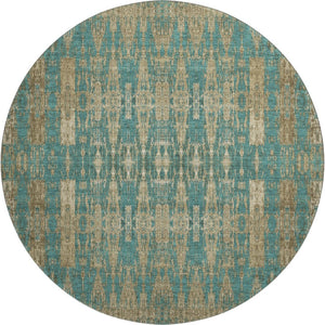 HomeRoots 8' Teal and Beige Moroccan Washable Round Rug - Durable, Soft, UV-Protected, Perfect for Any Space! 650227