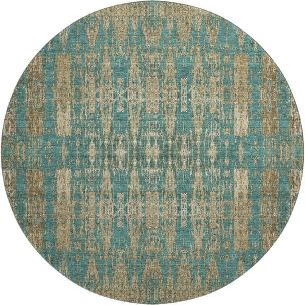 HomeRoots 8' Teal and Beige Moroccan Washable Round Rug - Durable, Soft, UV-Protected, Perfect for Any Space! 650227