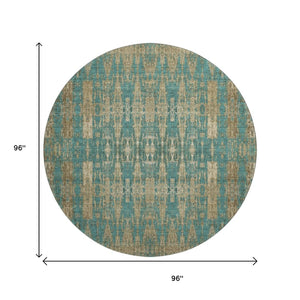 HomeRoots 8' Teal and Beige Moroccan Washable Round Rug - Durable, Soft, UV-Protected, Perfect for Any Space! 650227